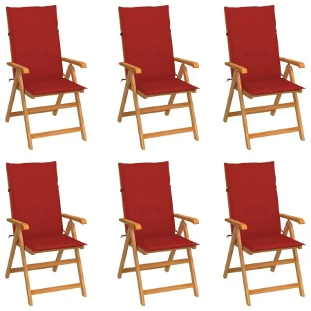 Sillas de jardín 6 uds madera maciza de teca cojines rojo von , Gartenstühle - Ref: Foro24-3065566, Preis: 786,85 €, Rabatt: %