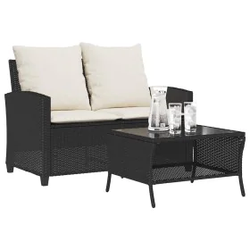 Sofá jardín de 2 plazas con cojín y mesa ratán sintético negro von , Outdoor-Sofas - Ref: Foro24-4103845, Preis: 217,63 €, Ra...
