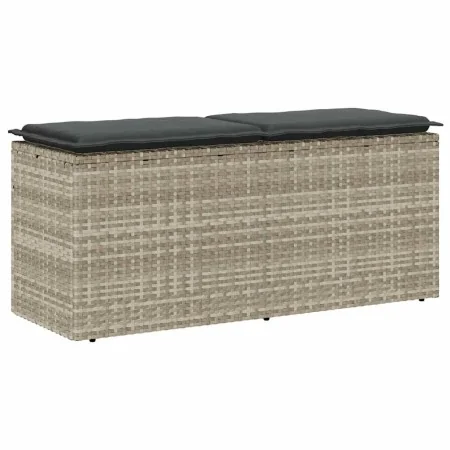Banco jardín con cojín ratán sintético gris claro 110x40x44cm de , Bancos de jardín - Ref: Foro24-4104150, Precio: 104,56 €, ...