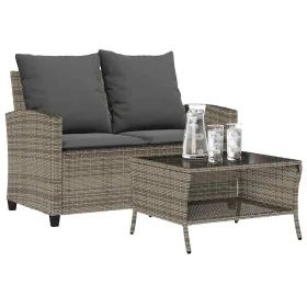Sofá jardín de 2 plazas con cojín y mesa gris ratán sintético by , Outdoor sofas - Ref: Foro24-4103847, Price: 206,75 €, Disc...