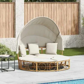 Tumbona cama de jardín con capota y cojines ratán PE de , Camas para exteriores - Ref: Foro24-4108235, Precio: 403,22 €, Desc...