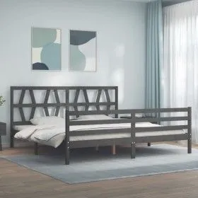Grauer Massivholzbettrahmen mit Kopfteil 200x200 cm von vidaXL, Betten und Lattenroste - Ref: Foro24-3194398, Preis: 172,06 €...