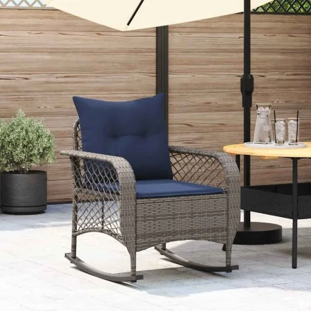 Silla mecedora de jardín con cojines ratán sintético gris von , Gartenstühle - Ref: Foro24-4104200, Preis: 118,24 €, Rabatt: %