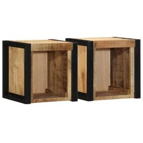 Mesitas de noche 2 piezas 40x35x40cm madera maciza rugosa mango by , Nightstands - Ref: Foro24-4015959, Price: 120,66 €, Disc...