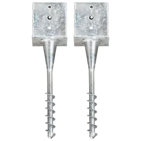 Picas de tierra 2 uds acero galvanizado plateado 14x14x58 cm by , Spikes for anchoring in the ground - Ref: Foro24-145445, Pr...
