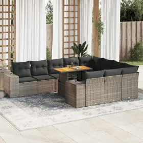 Set sofás jardín y cojines 10 pzas ratán sintético acacia gris by , Garden sets - Ref: Foro24-3327427, Price: 771,50 €, Disco...