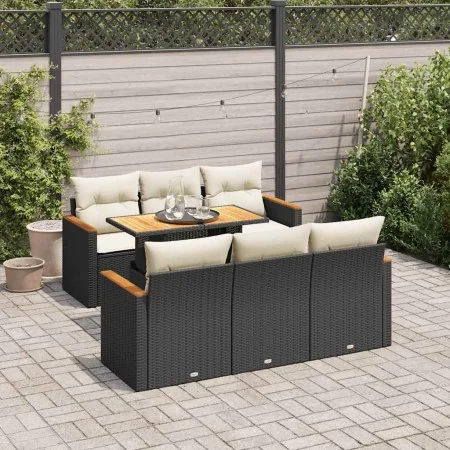 Set sofás jardín y cojines 7 pzas ratán sintético acacia negro by , Garden sets - Ref: Foro24-3327444, Price: 469,95 €, Disco...