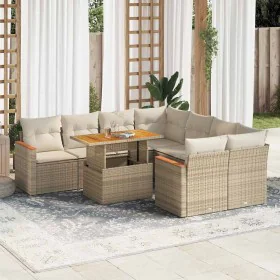 Set sofás jardín y cojines 9 pzas ratán sintético acacia beige von , Gartensets - Ref: Foro24-3327467, Preis: 665,90 €, Rabat...