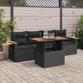 Set sofás jardín y cojines 5 pzas ratán sintético acacia negro von , Gartensets - Ref: Foro24-3327541, Preis: 390,43 €, Rabat...