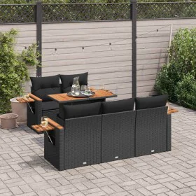 Set sofás jardín y cojines 6 pzas ratán sintético acacia negro by , Garden sets - Ref: Foro24-3327548, Price: 521,49 €, Disco...