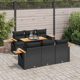 Set sofás jardín y cojines 7 pzas ratán sintético acacia negro by , Garden sets - Ref: Foro24-3327555, Price: 580,65 €, Disco...