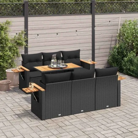 Set sofás jardín y cojines 7 pzas ratán sintético acacia negro von , Gartensets - Ref: Foro24-3327555, Preis: 581,38 €, Rabat...