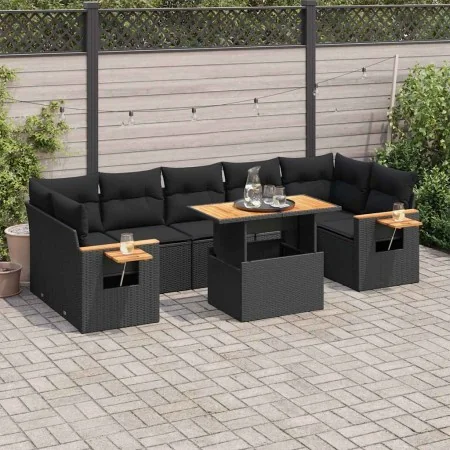 Set sofás jardín y cojines 8 pzas ratán sintético acacia negro by , Garden sets - Ref: Foro24-3327569, Price: 583,60 €, Disco...