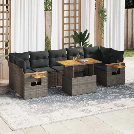 Set sofás jardín y cojines 8 pzas ratán sintético acacia gris by , Garden sets - Ref: Foro24-3327574, Price: 553,48 €, Discou...