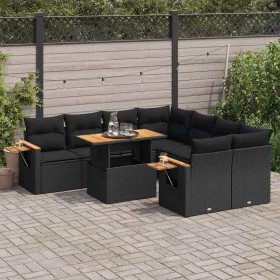 Set sofás jardín y cojines 9 pzas ratán sintético acacia negro by , Garden sets - Ref: Foro24-3327576, Price: 645,51 €, Disco...