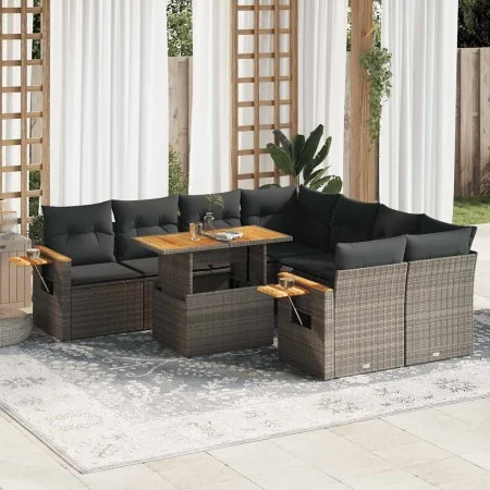 Set sofás jardín y cojines 9 pzas ratán sintético acacia gris by , Garden sets - Ref: Foro24-3327581, Price: 606,85 €, Discou...