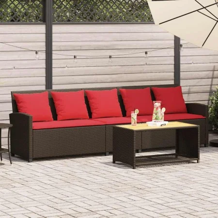 Sofá de jardín con cojines 5 plazas ratán sintético marrón by , Garden sets - Ref: Foro24-4104119, Price: 336,91 €, Discount: %