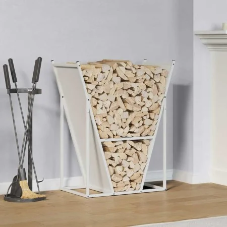 Leñero blanco 69,5x35x81 cm Acero laminado en frío by , Firewood bags and holders - Ref: Foro24-864178, Price: 68,20 €, Disco...