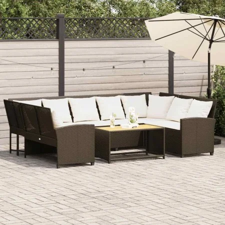 Sofá de jardín con cojines ratán sintético marrón de , Conjuntos de jardín - Ref: Foro24-3365330, Precio: 644,91 €, Descuento: %