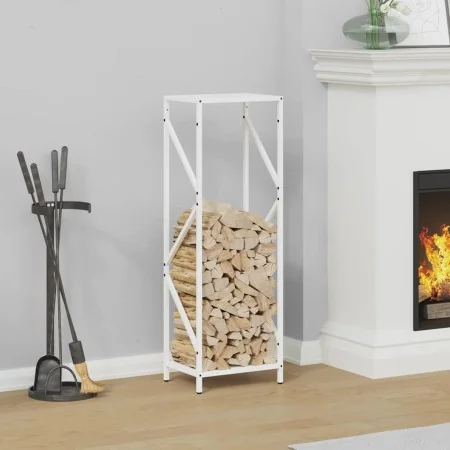 Leñero blanco 34x25x100 cm Acero laminado en frío by , Firewood bags and holders - Ref: Foro24-864324, Price: 52,61 €, Discou...