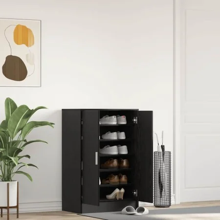 Zapatero de madera de roble negro 60x35x92 cm by , Shoe racks and shoe organizers - Ref: Foro24-862074, Price: 106,03 €, Disc...