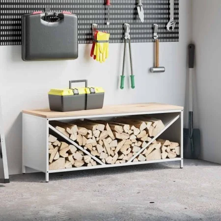Leñero con tablero de madera blanco 100,5x35,5x40 cm by , Firewood bags and holders - Ref: Foro24-864256, Price: 91,60 €, Dis...