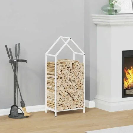 Leñero blanco 40x25x90 cm Acero laminado en frío de , Bolsas y soportes de leña - Ref: Foro24-864296, Precio: 41,15 €, Descue...