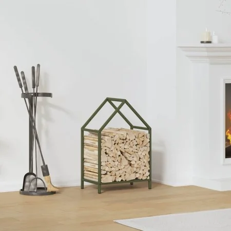 Leñero verde oliva 40x25x60 cm Acero laminado en frío de , Bolsas y soportes de leña - Ref: Foro24-864294, Precio: 32,59 €, D...