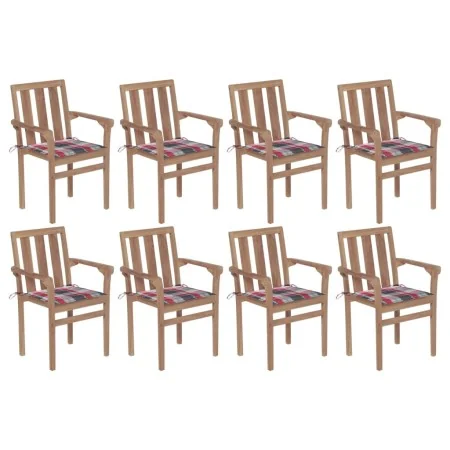 Sillas de jardín apilables 8 uds madera maciza teca con cojines by , Garden chairs - Ref: Foro24-3073446, Price: 1,00 €, Disc...