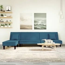 Sofá cama en forma de L terciopelo azul 255x140x70 cm de , Sofás - Ref: Foro24-3157250, Precio: 378,13 €, Descuento: %