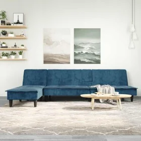 Sofá cama en forma de L terciopelo azul 255x140x70 cm von , Sofas - Ref: Foro24-3157259, Preis: 412,11 €, Rabatt: %