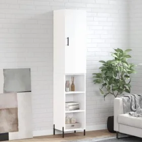 Aparador alto madera contrachapada blanco brillo 34,5x34x180 cm by , Sideboards - Ref: Foro24-3198987, Price: 99,99 €, Discou...