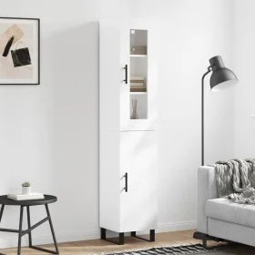 Aparador alto madera contrachapada blanco brillo 34,5x34x180 cm by , Sideboards - Ref: Foro24-3199195, Price: 131,13 €, Disco...