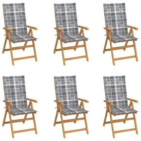Sillas de jardín 6 uds madera maciza teca cojines cuadros gris von , Gartenstühle - Ref: Foro24-3065574, Preis: 760,12 €, Rab...