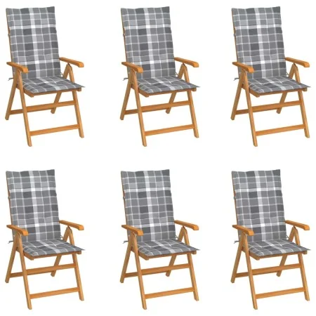 Sillas de jardín 6 uds madera maciza teca cojines cuadros gris by , Garden chairs - Ref: Foro24-3065574, Price: 760,13 €, Dis...