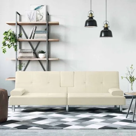 Sofá cama con portavasos cuero sintético color crema by , Sofas - Ref: Foro24-351927, Price: 315,65 €, Discount: %