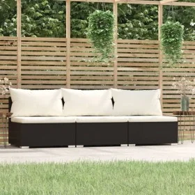 Sofá de 3 plazas con cojines ratán sintético negro by , Garden sets - Ref: Foro24-317495, Price: 416,62 €, Discount: %