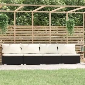 Sofá de 4 plazas con cojines ratán sintético negro by , Garden sets - Ref: Foro24-317497, Price: 462,40 €, Discount: %