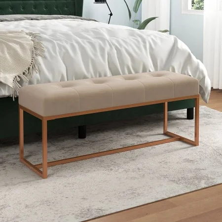 Banco de terciopelo beige 110x36x45 cm by , Benches for halls and storage - Ref: Foro24-350604, Price: 129,81 €, Discount: %
