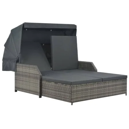 Tumbona para 2 personas con toldo ratán sintético gris de , Camas para exteriores - Ref: Foro24-44825, Precio: 653,76 €, Desc...
