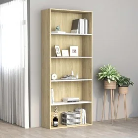 Estantería 5 niveles contrachapada blanca y roble 80x30x189 cm von , Bücherregale und Regale - Ref: Foro24-801031, Preis: 145...