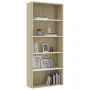 Estantería 5 niveles contrachapada blanca y roble 80x30x189 cm by , Bookcases and shelves - Ref: Foro24-801031, Price: 145,45...