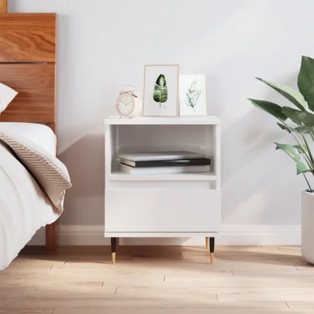Mesita de noche madera contrachapada blanco brillo 40x35x50 cm de , Mesitas de noche - Ref: Foro24-830608, Precio: 45,04 €, D...