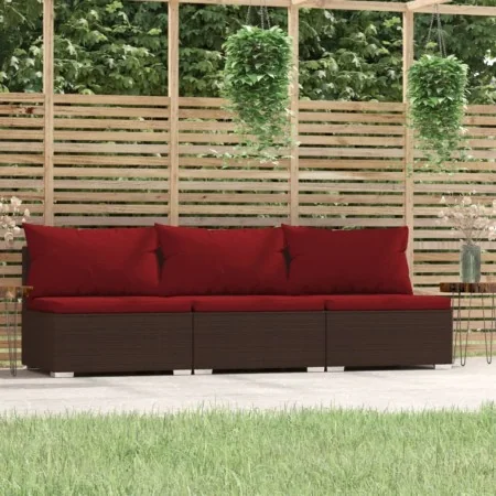 Sofá de jardín de 3 plazas con cojines ratán sintético marrón by , Garden sets - Ref: Foro24-317550, Price: 385,59 €, Discoun...