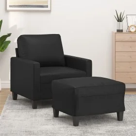 Sillón con taburete cuero sintético negro 60 cm by , Sofas - Ref: Foro24-3201019, Price: 179,82 €, Discount: %