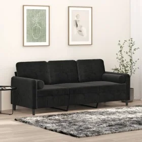 Sofá de 3 plazas con cojines terciopelo negro 180 cm by , Sofas - Ref: Foro24-3200896, Price: 276,09 €, Discount: %