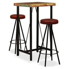Set muebles de bar 3 pzas madera maciza reciclada cuero genuino by , Furniture sets for kitchens and dining rooms - Ref: Foro...
