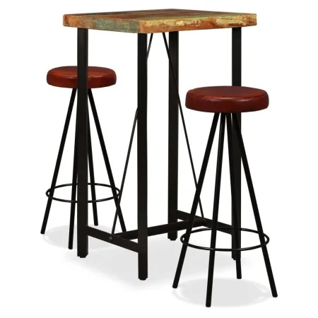Set muebles de bar 3 pzas madera maciza reciclada cuero genuino von , Möbelsets für Küchen und Esszimmer - Ref: Foro24-275139...