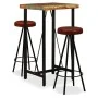 Set muebles de bar 3 pzas madera maciza reciclada cuero genuino von , Möbelsets für Küchen und Esszimmer - Ref: Foro24-275139...