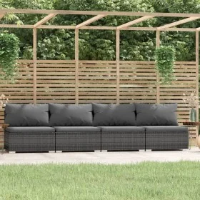 Sofá de jardín de 4 plazas con cojines ratán sintético gris by , Garden sets - Ref: Foro24-317519, Price: 440,65 €, Discount: %
